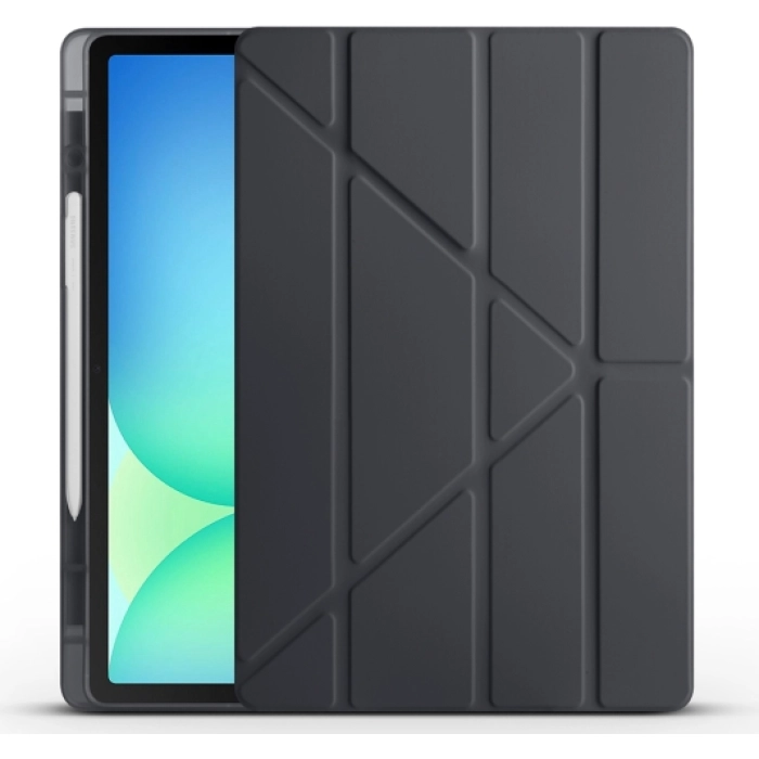 Samsung Galaxy Tab S10 FE Plus Tablet Kılıfı Standlı Tri Folding Kalemlikli Silikon Smart Cover - Siyah