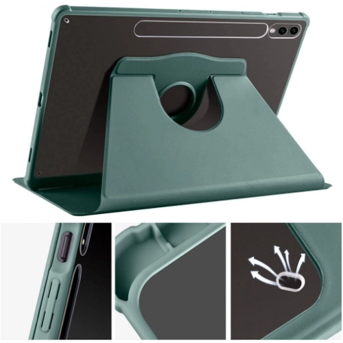 Samsung Galaxy Tab S10 Plus Tablet Kılıfı Termik Kalem Bölmeli Dönebilen Standlı Kapak - Koyu Yeşil