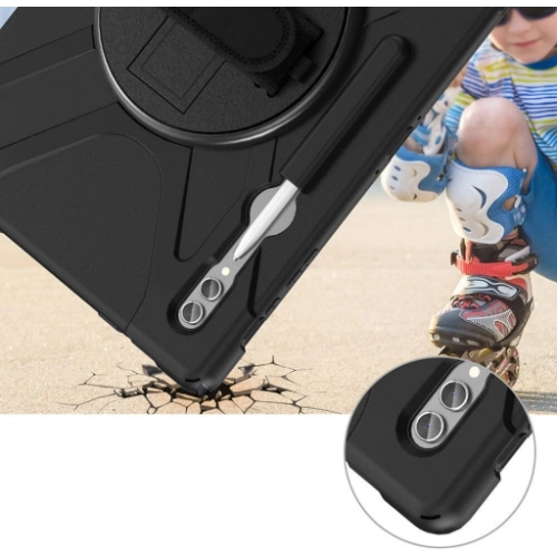 Samsung Galaxy Tab S10 Ultra 14.6 Kılıf Zore Defender Boyun Askılı Tablet Silikon - Siyah