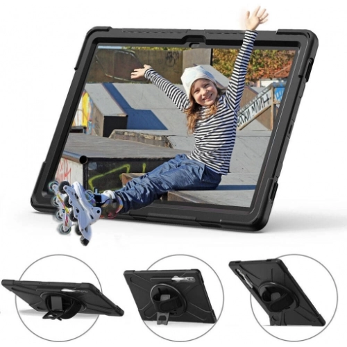Samsung Galaxy Tab S10 Ultra 14.6 Kılıf Zore Defender Boyun Askılı Tablet Silikon - Siyah