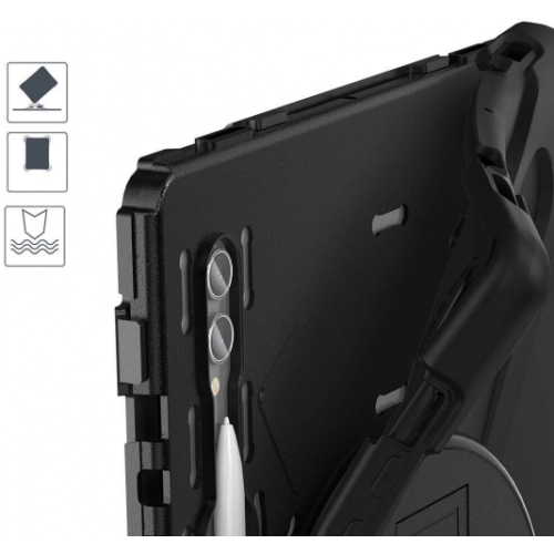 Samsung Galaxy Tab S10 Ultra 14.6 Kılıf Zore Defender Boyun Askılı Tablet Silikon - Siyah