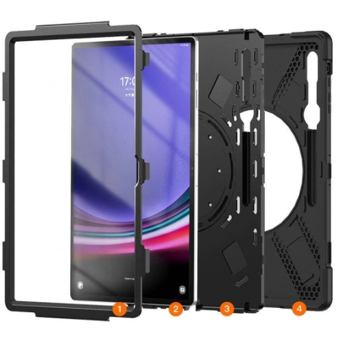 Samsung Galaxy Tab S10 Ultra 14.6 Kılıf Zore Defender Boyun Askılı Tablet Silikon - Siyah