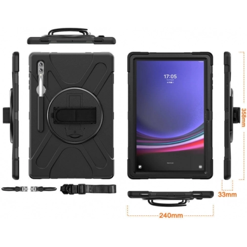 Samsung Galaxy Tab S10 Ultra 14.6 Kılıf Zore Defender Boyun Askılı Tablet Silikon - Siyah