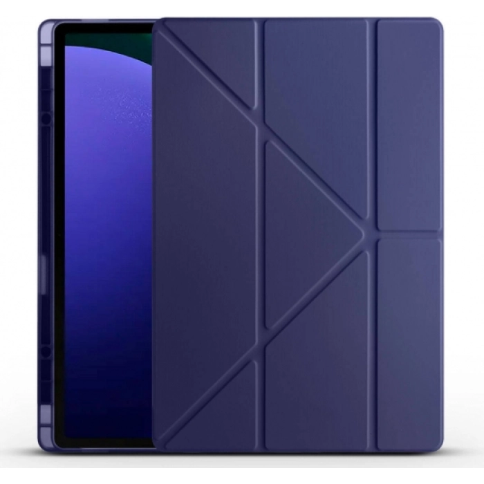Samsung Galaxy Tab S10 Ultra 14.6 Tablet Kılıfı Standlı Tri Folding Kalemlikli Silikon Smart Cover - Lacivert