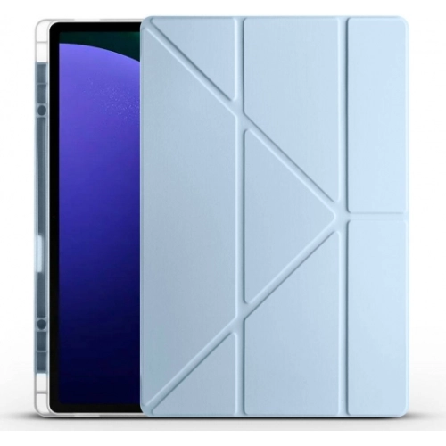 Samsung Galaxy Tab S10 Ultra 14.6 Tablet Kılıfı Standlı Tri Folding Kalemlikli Silikon Smart Cover - Mavi