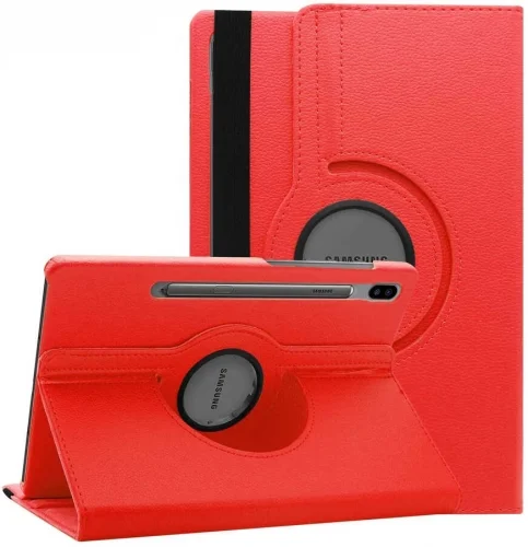 Samsung Galaxy Tab S7 FE T737 Tablet Kılıfı 360 Derece Dönebilen Standlı Kapak - Kırmızı