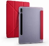 Samsung Galaxy Tab S7 FE T737 Tablet Kılıfı Standlı Tri Folding Kalemlikli Silikon Smart Cover - Kırmızı