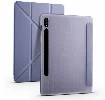 Samsung Galaxy Tab S7 FE T737 Tablet Kılıfı Standlı Tri Folding Kalemlikli Silikon Smart Cover - Mor