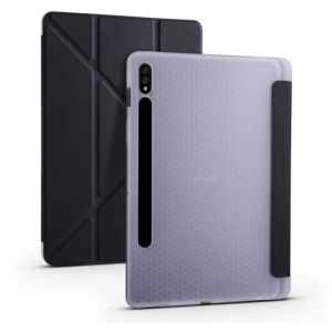 Samsung Galaxy Tab S7 FE T737 Tablet Kılıfı Standlı Tri Folding Kalemlikli Silikon Smart Cover - Siyah