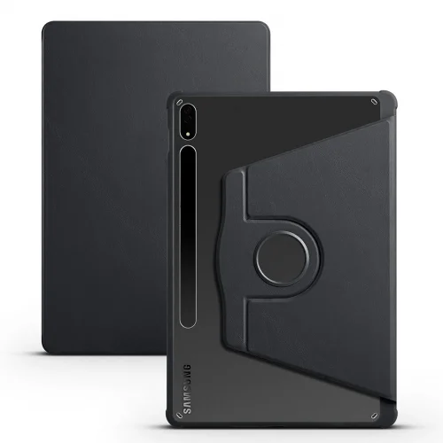 Samsung Galaxy Tab S7 FE T737 Tablet Kılıfı Termik Kalem Bölmeli Dönebilen Standlı Kapak - Siyah