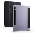 Samsung Galaxy Tab S7 Plus T970 Tablet Kılıfı Standlı Tri Folding Kalemlikli Silikon Smart Cover - Siyah