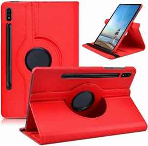 Samsung Galaxy Tab S7 T870 Tablet Kılıfı 360 Derece Dönebilen Standlı Kapak - Kırmızı