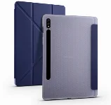 Samsung Galaxy Tab S7 T870 Tablet Kılıfı Standlı Tri Folding Kalemlikli Silikon Smart Cover - Lacivert