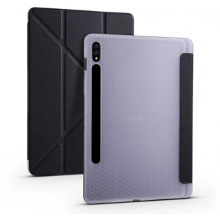 Samsung Galaxy Tab S7 T870 Tablet Kılıfı Standlı Tri Folding Kalemlikli Silikon Smart Cover - Siyah