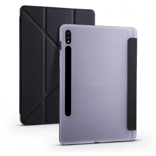 Samsung Galaxy Tab S7 T870 Tablet Kılıfı Standlı Tri Folding Kalemlikli Silikon Smart Cover - Siyah
