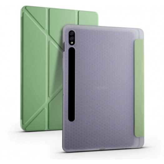 Samsung Galaxy Tab S7 T870 Tablet Kılıfı Standlı Tri Folding Kalemlikli Silikon Smart Cover - Yeşil