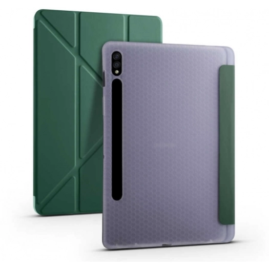 Samsung Galaxy Tab S7 T870 Tablet Kılıfı Standlı Tri Folding Kalemlikli Silikon Smart Cover - Yeşil