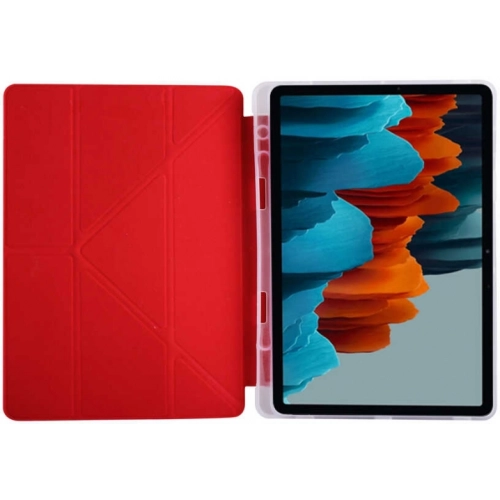 Samsung Galaxy Tab S8 Plus X800 Tablet Kılıfı Standlı Tri Folding Kalemlikli Silikon Smart Cover - Kırmızı
