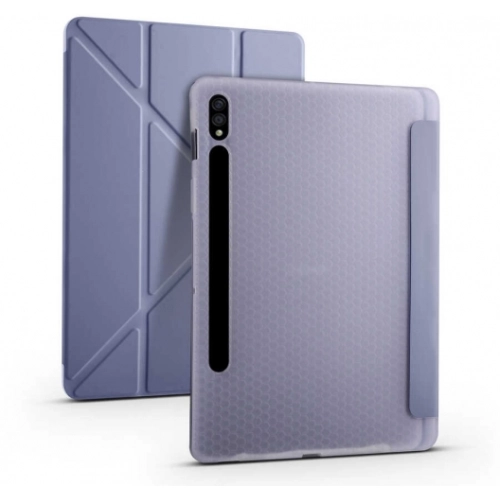 Samsung Galaxy Tab S8 Plus X800 Tablet Kılıfı Standlı Tri Folding Kalemlikli Silikon Smart Cover - Mor