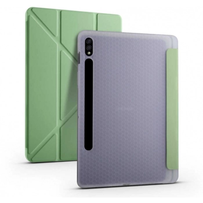Samsung Galaxy Tab S8 X700 Tablet Kılıfı Standlı Tri Folding Kalemlikli Silikon Smart Cover - Yeşil