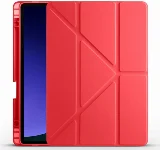 Samsung Galaxy Tab S9 FE Kılıf Standlı Tri Folding Kalemlikli Silikon Smart Cover - Kırmızı