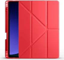 Samsung Galaxy Tab S9 FE Kılıf Standlı Tri Folding Kalemlikli Silikon Smart Cover - Kırmızı