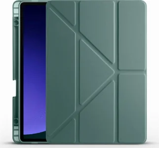 Samsung Galaxy Tab S9 FE Kılıf Standlı Tri Folding Kalemlikli Silikon Smart Cover - Koyu Yeşil