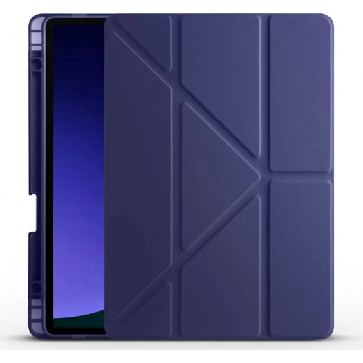Samsung Galaxy Tab S9 FE Kılıf Standlı Tri Folding Kalemlikli Silikon Smart Cover - Lacivert