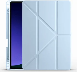 Samsung Galaxy Tab S9 FE Kılıf Standlı Tri Folding Kalemlikli Silikon Smart Cover - Mavi