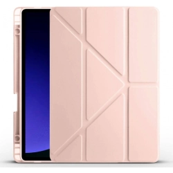 Samsung Galaxy Tab S9 FE Kılıf Standlı Tri Folding Kalemlikli Silikon Smart Cover - Rose Gold