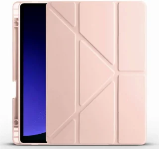 Samsung Galaxy Tab S9 FE Kılıf Standlı Tri Folding Kalemlikli Silikon Smart Cover - Rose Gold