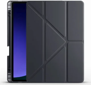 Samsung Galaxy Tab S9 FE Kılıf Standlı Tri Folding Kalemlikli Silikon Smart Cover - Siyah