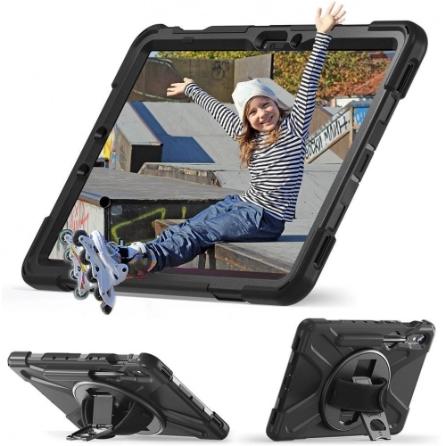 Samsung Galaxy Tab S9 FE Kılıf Zore Defender Boyun Askılı Tablet Silikon - Siyah