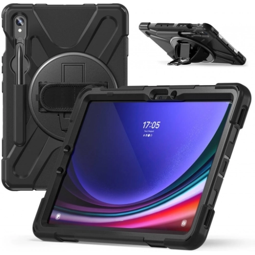 Samsung Galaxy Tab S9 FE Kılıf Zore Defender Boyun Askılı Tablet Silikon - Siyah