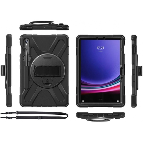 Samsung Galaxy Tab S9 FE Kılıf Zore Defender Boyun Askılı Tablet Silikon - Siyah