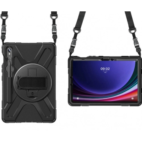 Samsung Galaxy Tab S9 FE Kılıf Zore Defender Boyun Askılı Tablet Silikon - Siyah