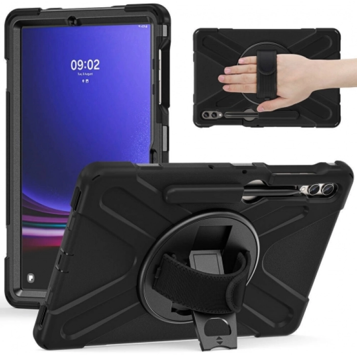 Samsung Galaxy Tab S9 FE Plus(+) Kılıf Zore Defender Boyun Askılı Tablet Silikon - Siyah