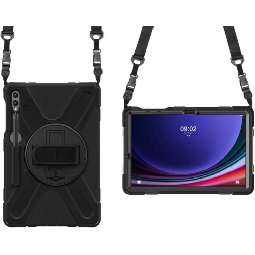 Samsung Galaxy Tab S9 FE Plus(+) Kılıf Zore Defender Boyun Askılı Tablet Silikon - Siyah