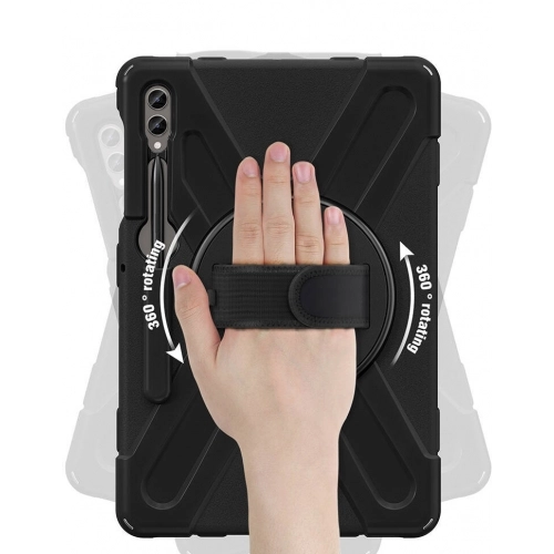 Samsung Galaxy Tab S9 FE Plus(+) Kılıf Zore Defender Boyun Askılı Tablet Silikon - Siyah