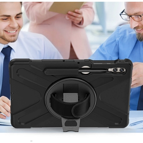 Samsung Galaxy Tab S9 FE Plus(+) Kılıf Zore Defender Boyun Askılı Tablet Silikon - Siyah