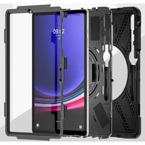 Samsung Galaxy Tab S9 FE Plus(+) Kılıf Zore Defender Boyun Askılı Tablet Silikon - Siyah