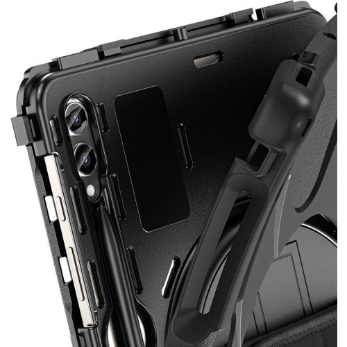 Samsung Galaxy Tab S9 FE Plus(+) Kılıf Zore Defender Boyun Askılı Tablet Silikon - Siyah