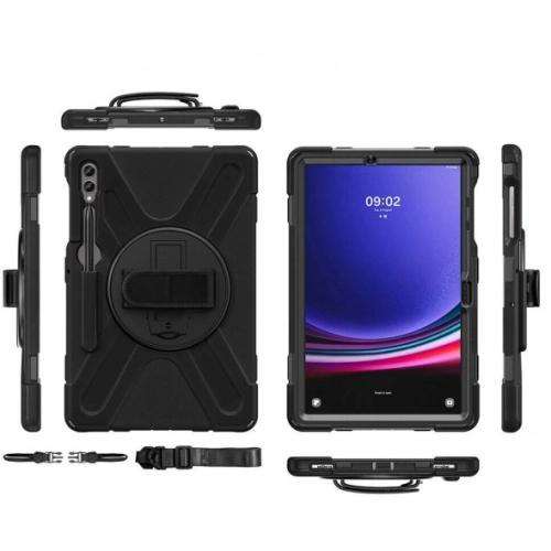 Samsung Galaxy Tab S9 FE Plus(+) Kılıf Zore Defender Boyun Askılı Tablet Silikon - Siyah