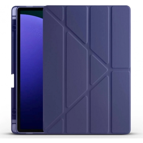 Samsung Galaxy Tab S9 FE Plus(+) Tablet Kılıfı Standlı Tri Folding Kalemlikli Silikon Smart Cover - Lacivert
