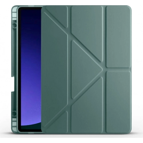 Samsung Galaxy Tab S9 Kılıf Standlı Tri Folding Kalemlikli Silikon Smart Cover - Koyu Yeşil