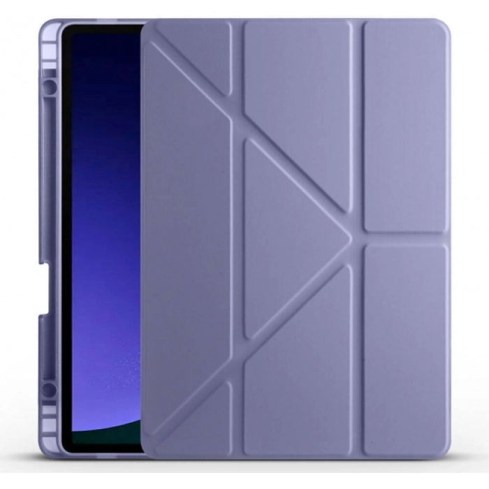 Samsung Galaxy Tab S9 Kılıf Standlı Tri Folding Kalemlikli Silikon Smart Cover - Mor