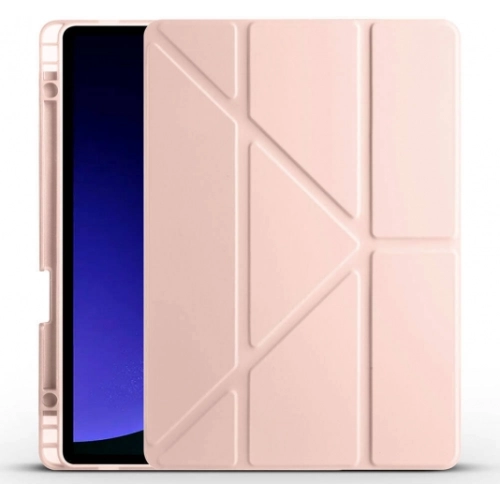 Samsung Galaxy Tab S9 Kılıf Standlı Tri Folding Kalemlikli Silikon Smart Cover - Rose Gold