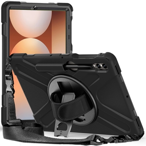 Samsung Galaxy Tab S9 Plus (+) Kılıf Zore Defender Boyun Askılı Tablet Silikon - Siyah