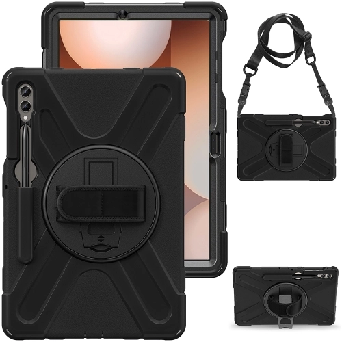 Samsung Galaxy Tab S9 Plus (+) Kılıf Zore Defender Boyun Askılı Tablet Silikon - Siyah