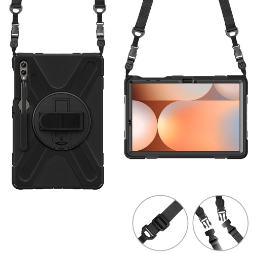 Samsung Galaxy Tab S9 Plus (+) Kılıf Zore Defender Boyun Askılı Tablet Silikon - Siyah